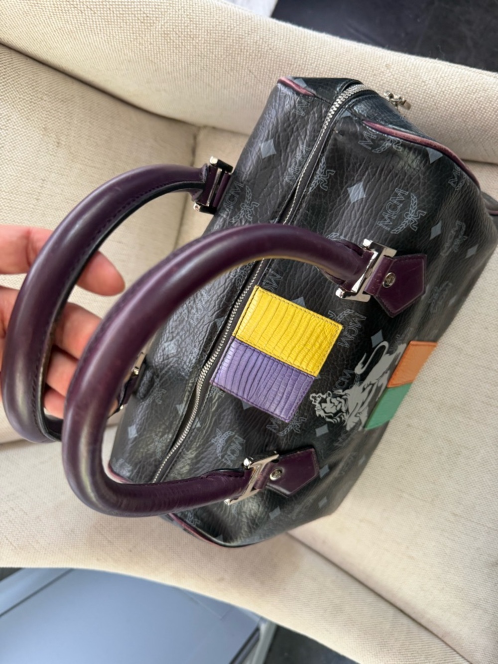 MCM Lion Patchwork Leather Boston Bag - Picture 4 of 11